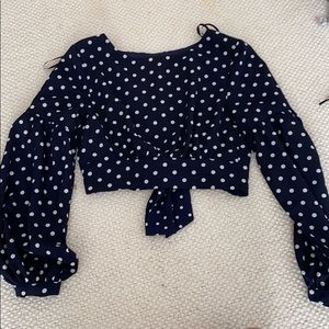 Long sleeve polka dot crop top